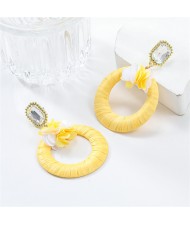 Popular French Style Elegant Flower with Big Circle Wholesale Women Exaggerated Earrings - Yellow