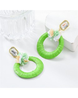 Popular French Style Elegant Flower with Big Circle Wholesale Women Exaggerated Earrings - Green