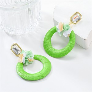 Popular French Style Elegant Flower with Big Circle Wholesale Women Exaggerated Earrings - Green