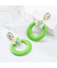 Popular French Style Elegant Flower with Big Circle Wholesale Women Exaggerated Earrings - Green