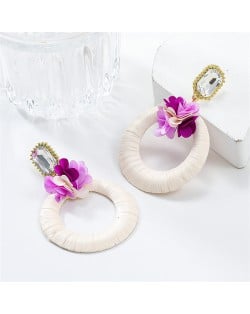 Popular French Style Elegant Flower with Big Circle Wholesale Women Exaggerated Earrings - White