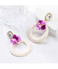 Popular French Style Elegant Flower with Big Circle Wholesale Women Exaggerated Earrings - White