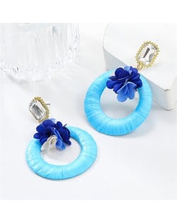 Popular French Style Elegant Flower with Big Circle Wholesale Women Exaggerated Earrings - Blue