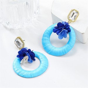 Popular French Style Elegant Flower with Big Circle Wholesale Women Exaggerated Earrings - Blue