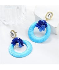 Popular French Style Elegant Flower with Big Circle Wholesale Women Exaggerated Earrings - Blue
