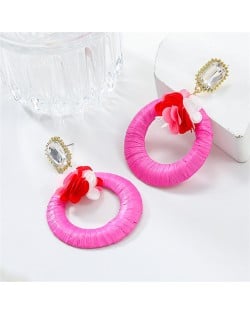 Popular French Style Elegant Flower with Big Circle Wholesale Women Exaggerated Earrings - Rose