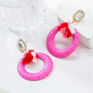 Popular French Style Elegant Flower with Big Circle Wholesale Women Exaggerated Earrings - Rose