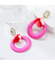 Popular French Style Elegant Flower with Big Circle Wholesale Women Exaggerated Earrings - Rose