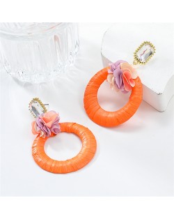 Popular French Style Elegant Flower with Big Circle Wholesale Women Exaggerated Earrings - Orange