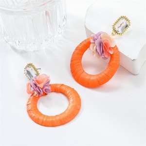 Popular French Style Elegant Flower with Big Circle Wholesale Women Exaggerated Earrings - Orange