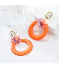 Popular French Style Elegant Flower with Big Circle Wholesale Women Exaggerated Earrings - Orange