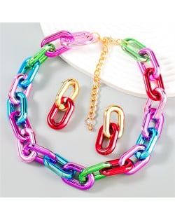 Hip Hop Style Colorful Thick Chain Fashionable Wholesale Women Resin Choker Necklace Earrings Set