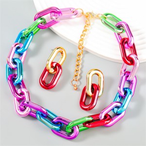 Hip Hop Style Colorful Thick Chain Fashionable Wholesale Women Resin Choker Necklace Earrings Set