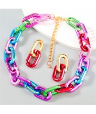 Hip Hop Style Colorful Thick Chain Fashionable Wholesale Women Resin Choker Necklace Earrings Set