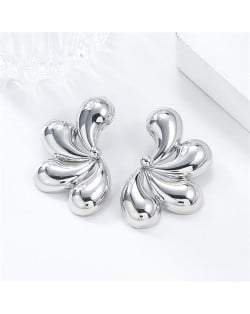 Business Style Alloy Bright Surface Fashion Wholesale Women Flower Stud Earrings - Silver