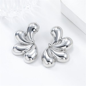 Business Style Alloy Bright Surface Fashion Wholesale Women Flower Stud Earrings - Silver