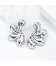 Business Style Alloy Bright Surface Fashion Wholesale Women Flower Stud Earrings - Silver