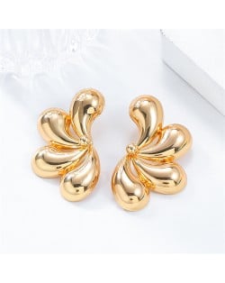 Business Style Alloy Bright Surface Fashion Wholesale Women Flower Stud Earrings - Golden