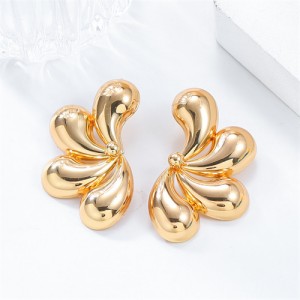 Business Style Alloy Bright Surface Fashion Wholesale Women Flower Stud Earrings - Golden