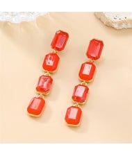 Long Style Colorful Square Rhinestone Fashion Wholesale Women Dangle Earrings - Red