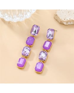 Long Style Colorful Square Rhinestone Fashion Wholesale Women Dangle Earrings - Violet