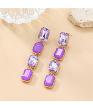 Long Style Colorful Square Rhinestone Fashion Wholesale Women Dangle Earrings - Violet