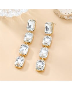 Long Style Colorful Square Rhinestone Fashion Wholesale Women Dangle Earrings - White