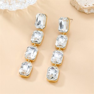 Long Style Colorful Square Rhinestone Fashion Wholesale Women Dangle Earrings - White