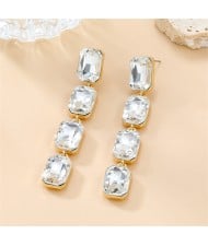 Long Style Colorful Square Rhinestone Fashion Wholesale Women Dangle Earrings - White