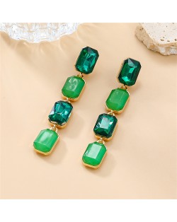 Long Style Colorful Square Rhinestone Fashion Wholesale Women Dangle Earrings - Green