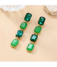 Long Style Colorful Square Rhinestone Fashion Wholesale Women Dangle Earrings - Green
