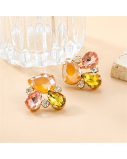 Shiny Flower Ear Studs Colorful Rhinestone Jewelry Fashion Wholesale Women Earrings - Yellow