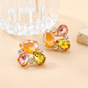 Shiny Flower Ear Studs Colorful Rhinestone Jewelry Fashion Wholesale Women Earrings - Yellow