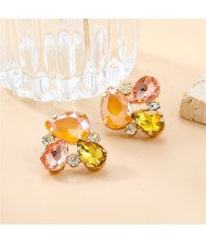 Shiny Flower Ear Studs Colorful Rhinestone Jewelry Fashion Wholesale Women Earrings - Yellow