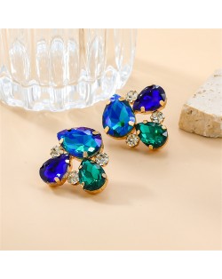 Shiny Flower Ear Studs Colorful Rhinestone Jewelry Fashion Wholesale Women Earrings - Green