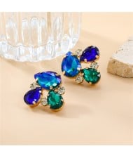 Shiny Flower Ear Studs Colorful Rhinestone Jewelry Fashion Wholesale Women Earrings - Green