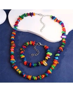 Ethnic Style Gravel Texture Wholesale Fashionable Women Costume Necklace and Earrings Set - Multicolor