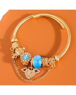 Shining Heart and Cute Angel Beads and Chain Fashion Wholesale Alloy Bracelet - Blue