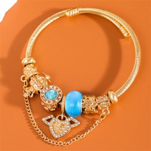 Shining Heart and Cute Angel Beads and Chain Fashion Wholesale Alloy Bracelet - Blue
