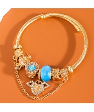 Shining Heart and Cute Angel Beads and Chain Fashion Wholesale Alloy Bracelet - Blue