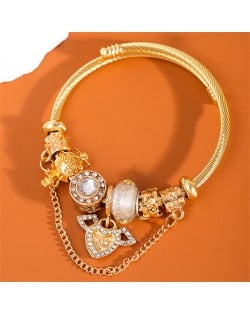 Shining Heart and Cute Angel Beads and Chain Fashion Wholesale Alloy Bracelet - Champagne