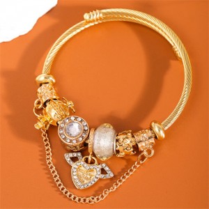 Shining Heart and Cute Angel Beads and Chain Fashion Wholesale Alloy Bracelet - Champagne