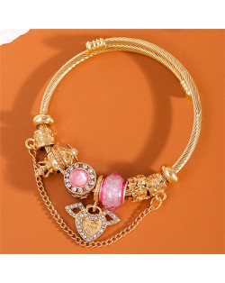 Shining Heart and Cute Angel Beads and Chain Fashion Wholesale Alloy Bracelet - Pink