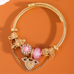 Shining Heart and Cute Angel Beads and Chain Fashion Wholesale Alloy Bracelet - Pink