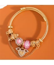 Shining Heart and Cute Angel Beads and Chain Fashion Wholesale Alloy Bracelet - Pink