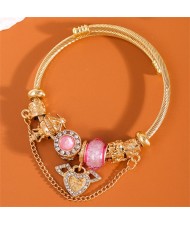 Shining Heart and Cute Angel Beads and Chain Fashion Wholesale Alloy Bracelet - Pink