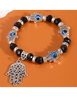 Evil Eye Magic Hands Vintage Beads Fashion Wholesale Alloy Bracelet - Black