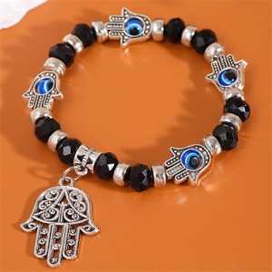 Evil Eye Magic Hands Vintage Beads Fashion Wholesale Alloy Bracelet - Black