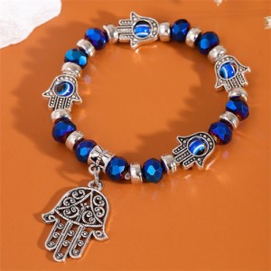 Evil Eye Magic Hands Vintage Beads Fashion Wholesale Alloy Bracelet - Blue