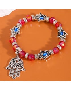 Evil Eye Magic Hands Vintage Beads Fashion Wholesale Alloy Bracelet - Red